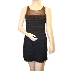 BCBG Max Azria Women's Sheath Dress Black 12 Large Sleeveless Tiered Lace Ruffle